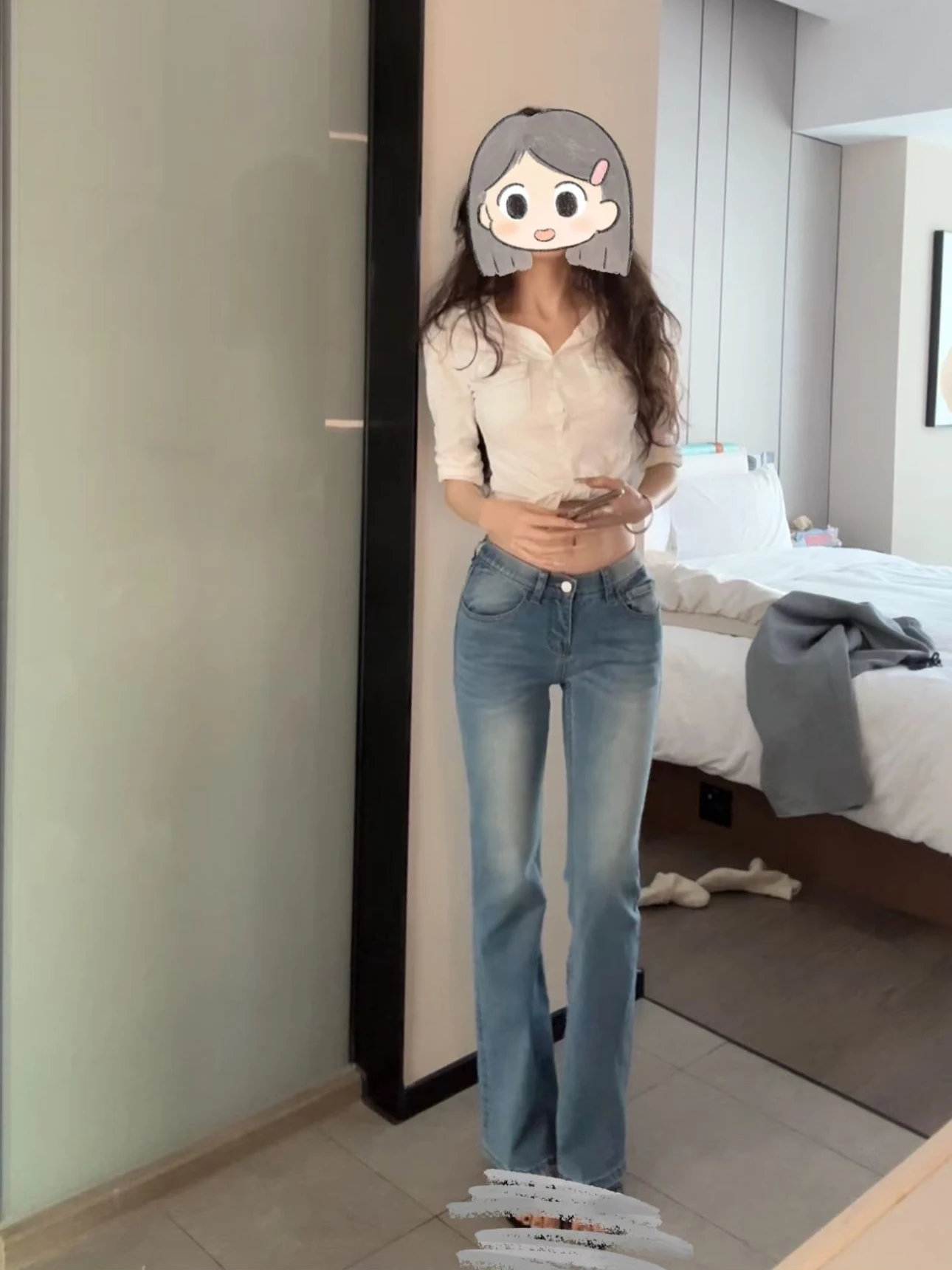 

Spring 2025 High Waist Bell Bottom Jeans Slim Fit Butt Lifting Cotton Stretch Denim Zipper Casual Pocket Design Blue Jeans