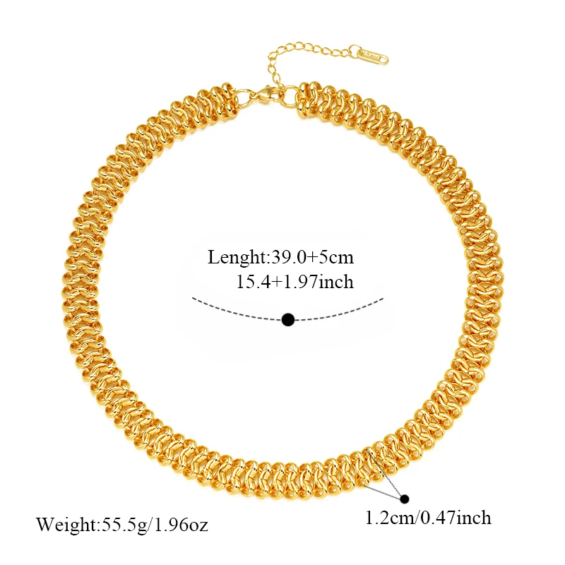 GANEMLY 316L Stainless Steel Metal Gold Color Cuban Chain Necklace Bracelet Set For Women Hip-Hop Punk Waterproof Jewelry Set