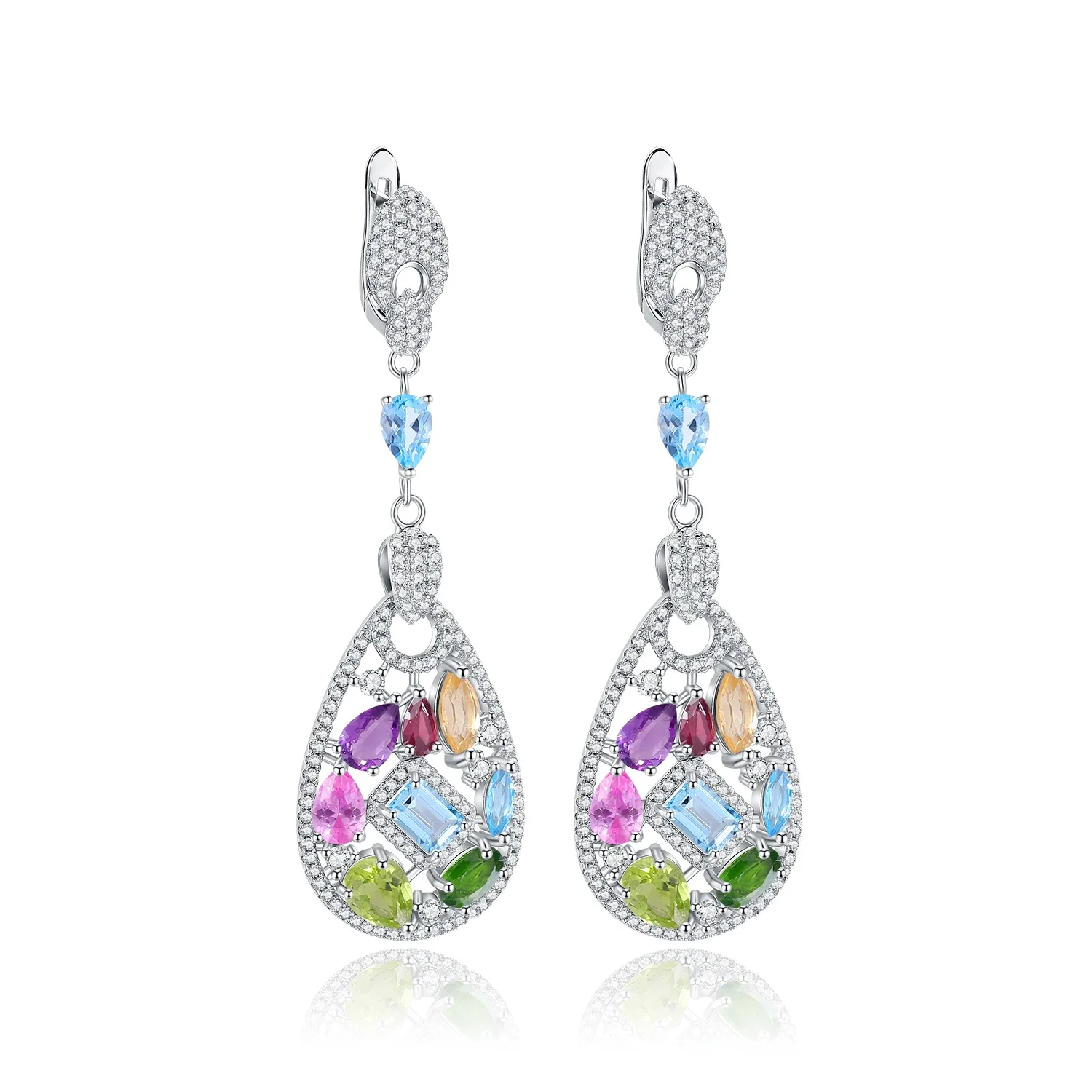 GEM'S BALLET Vintage-Schmuck, mehrfarbige natürliche Amethyst-Peridot-Diopsid-Tropfenohrringe aus 925er Sterlingsilber, Geschenk für Sie