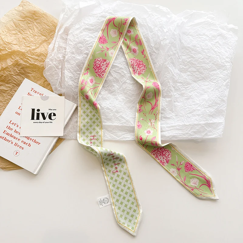 

Маленький длинный женский модный универсальный шарф с ремешком для сумки, роскошная повязка на голову, тонкий шелковый шарф