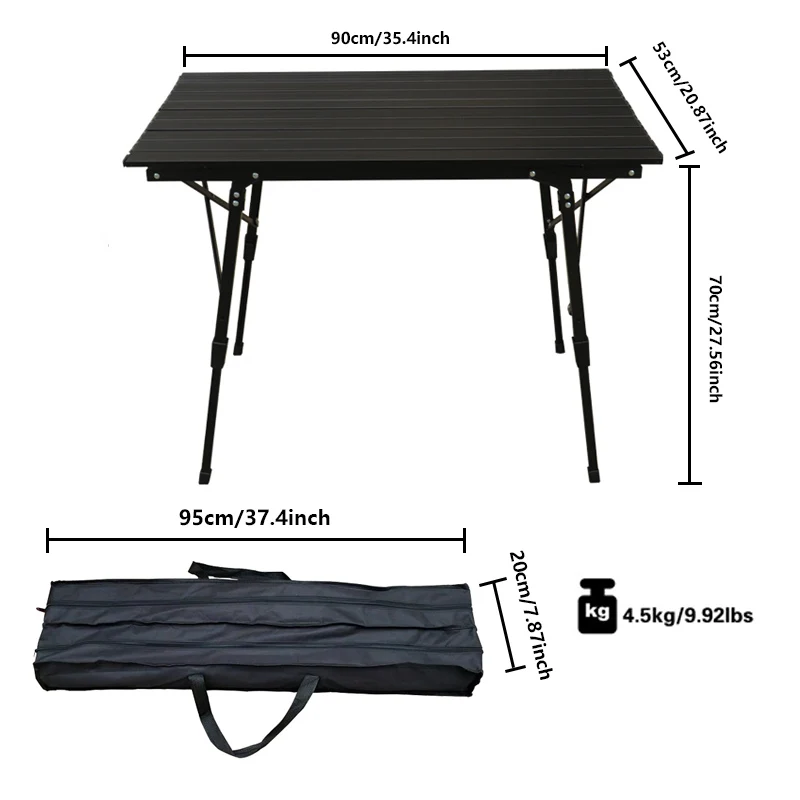 Outdoor Folding Table Black Aluminum Alloy Egg Roll Table Large Lifting Camping Table Portable Camping Aluminum Plate Table