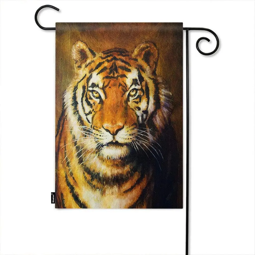 Moslion Tiger Garden Flag 12x18 Inch Head Color Oil Painting Animal Portrait Artwork Beautiful Eyes Fur Wild Summer Seasonal Gar