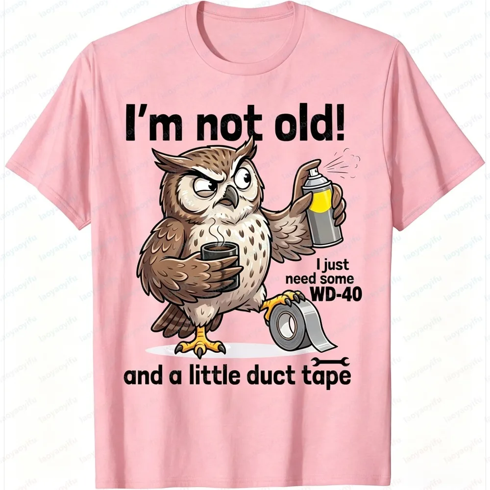 Herren T-Shirt Sommer Kurzarm Mode Lustiges Eulen-WD40-Klebeband Grafik-T-Shirt Lässiges Humor-Baumwoll-Oberteil Tägliche Kleidung Geschenk für Oberteile – Detail 9