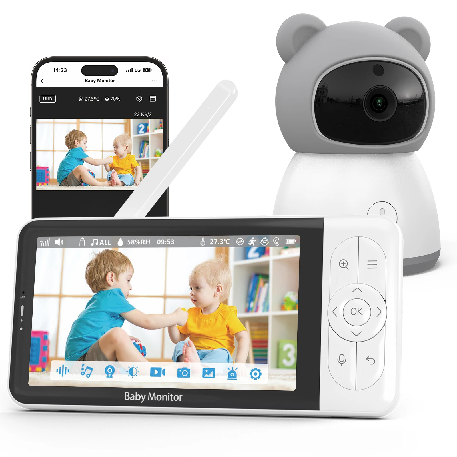5Inch Screen Tuya APP Wireless WIFI Baby Camera Temperature Humidity Monitoring Nanny Cam Intercom Babysitter