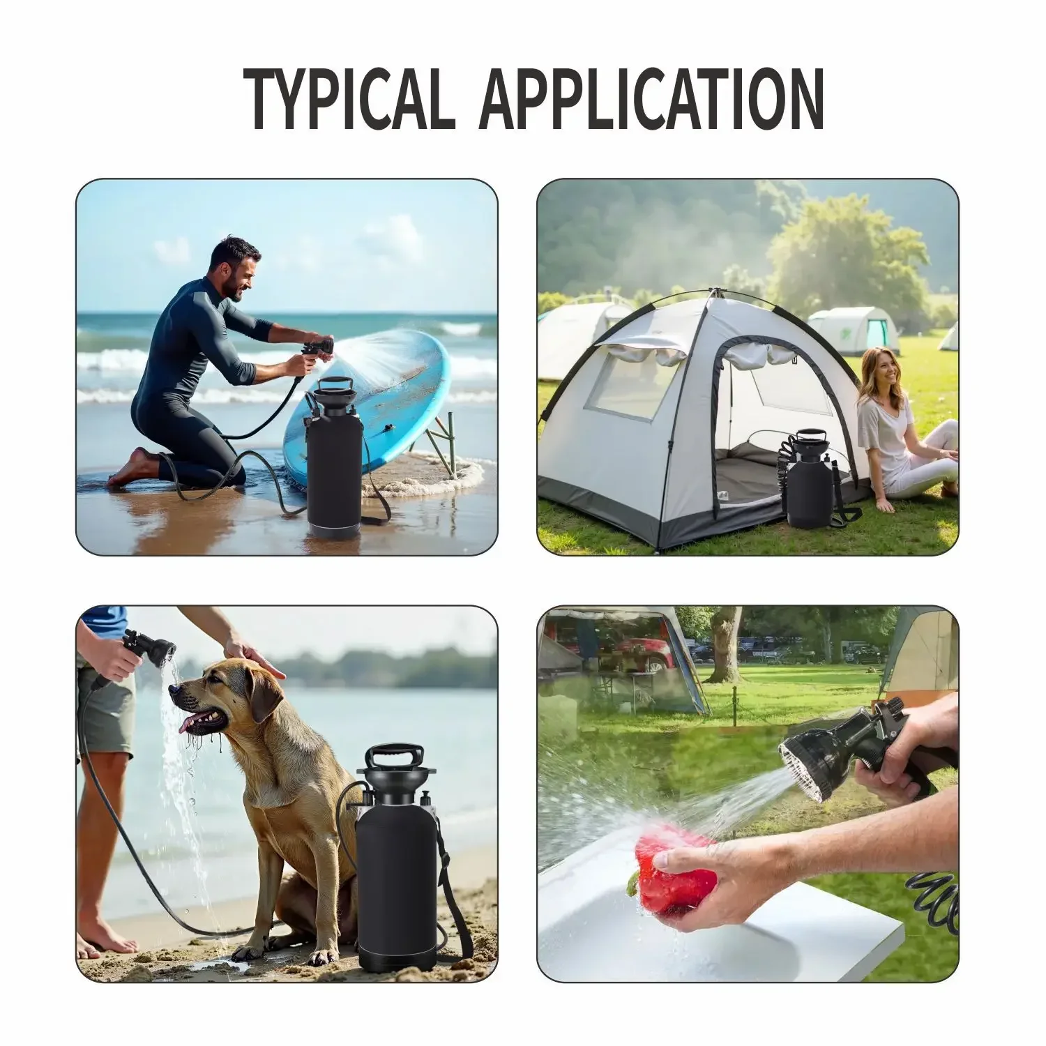 Portable Hand Pump Camping Shower 5L Pressure Rinse Kit for Beach Surf Pet Wash Outdoor Travel