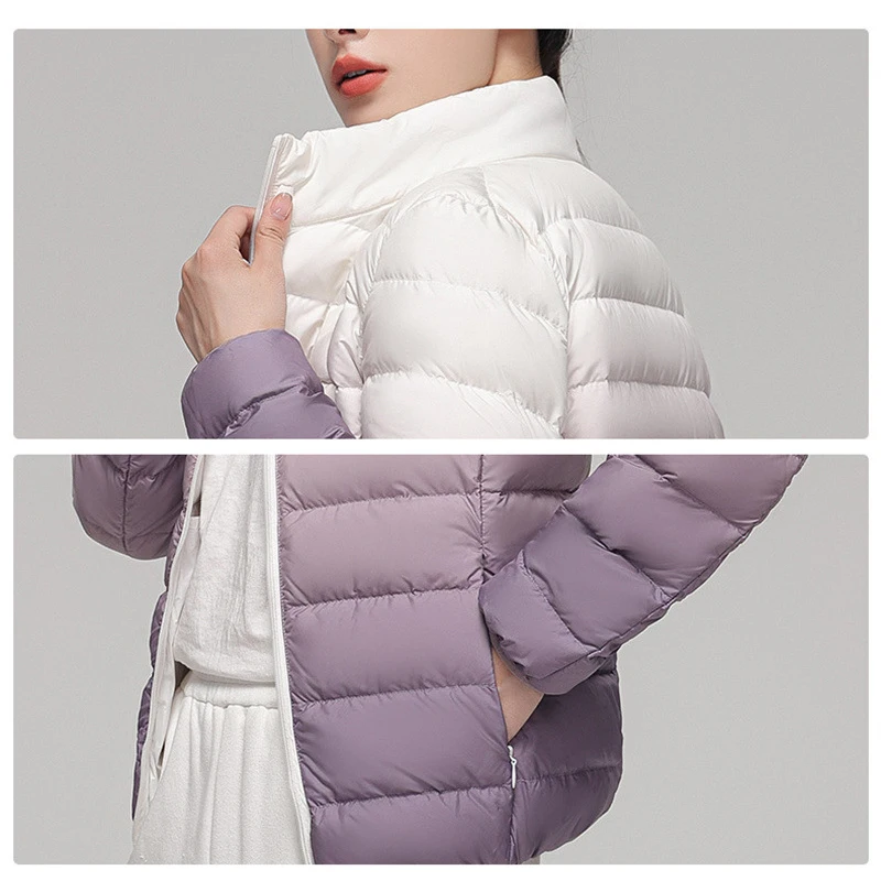 Veste à col montant ultra légère pour femme, coupe couvertes dégradée, 90% duvet de canard, maintien au chaud, mode hivernale, 03/Sports