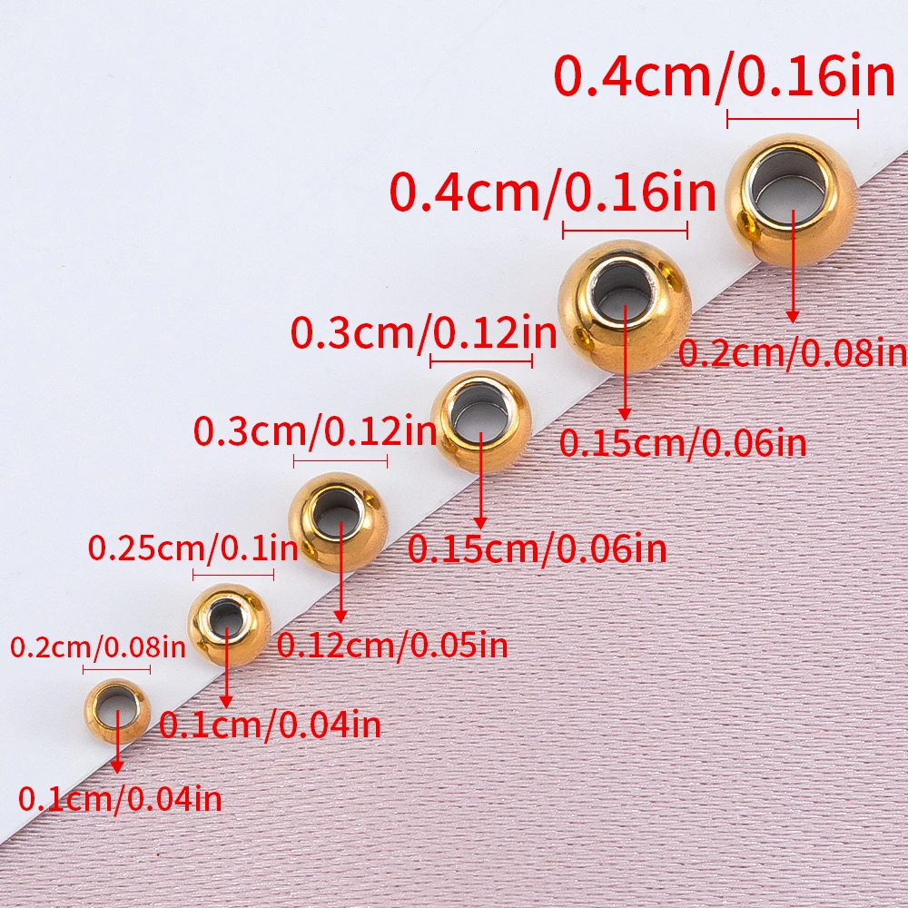 100pcs 3-10mm Stainless Steel Beads for Jewelry Making Loose Spacer Beads Ball Hole 1.2-5mm for Bracelets Jewelry Components DIY