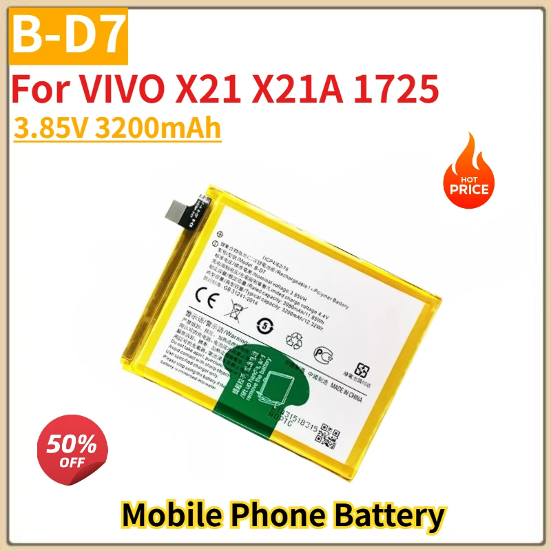 

Высококачественный аккумулятор для мобильного телефона B-D7, 3.85V 3200mAh, для VIVO X21 X21A 1725, абсолютно новый, сменный аккумулятор