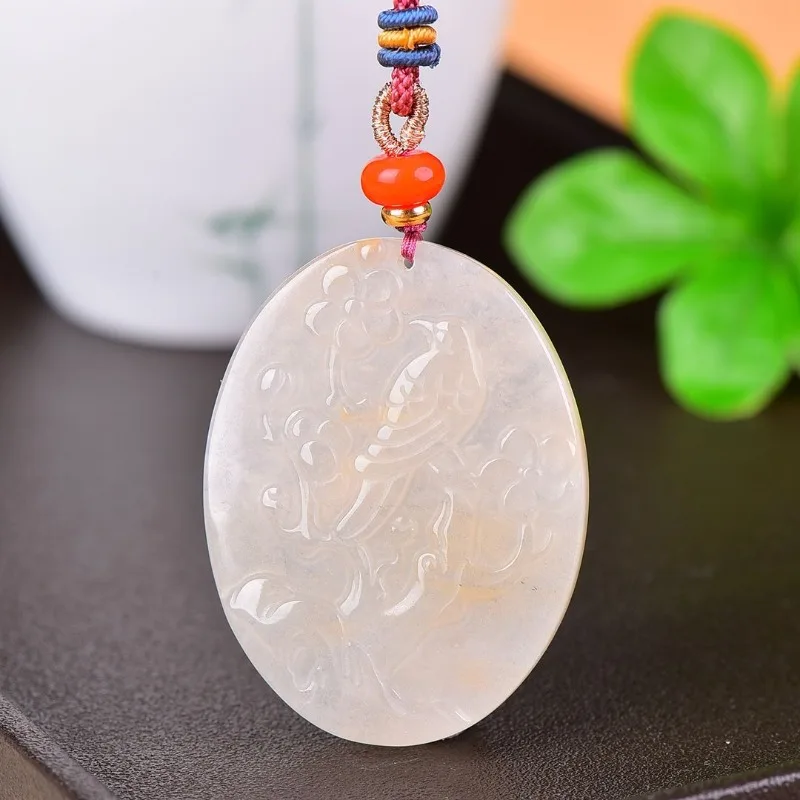 Golden Silk Jade Pendant with Pleasant Eyebrow and Pure Natural Jade Stone Hanging Neck, High End Personality