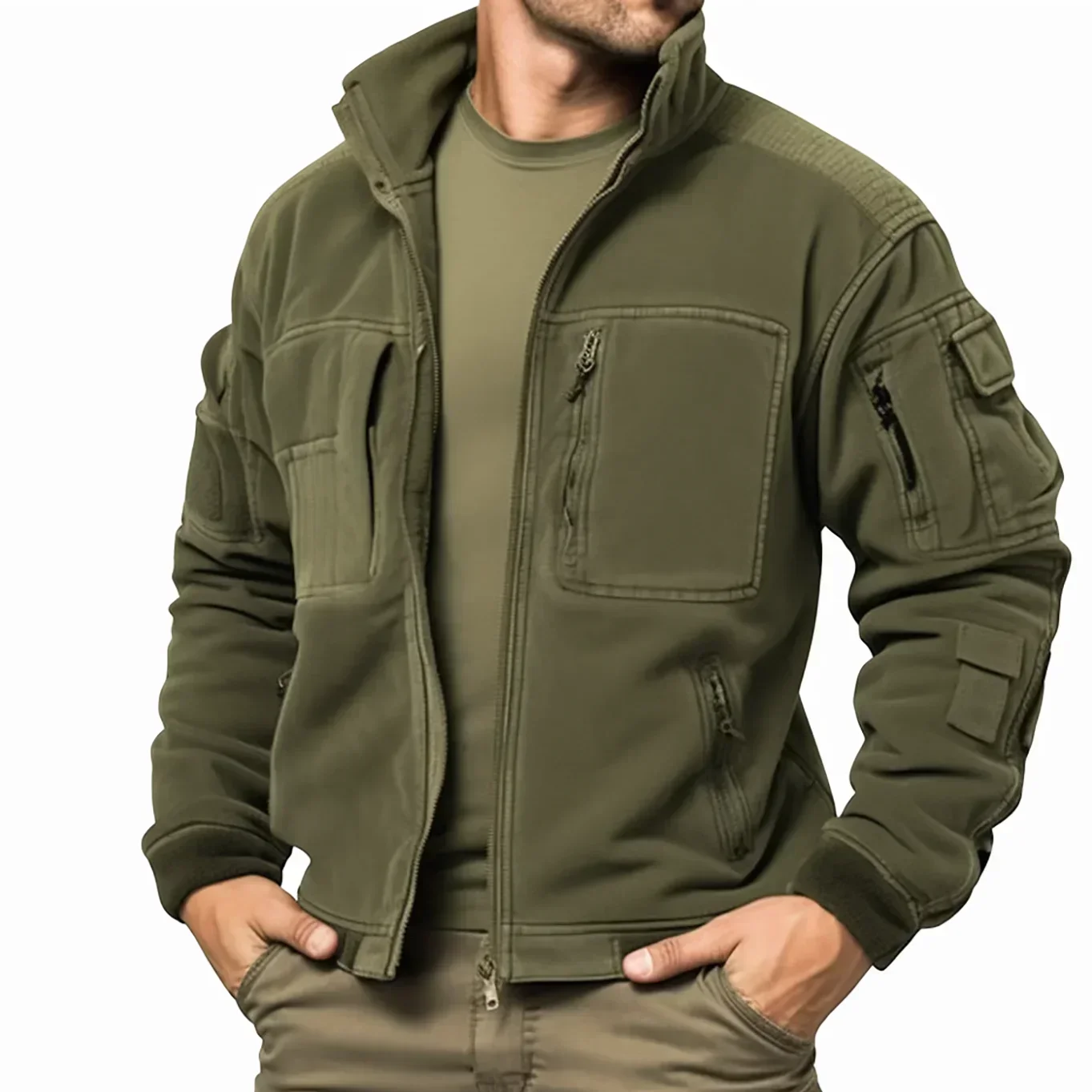 Men\'s Vintage Polar Fleece Military Cargo Jackets