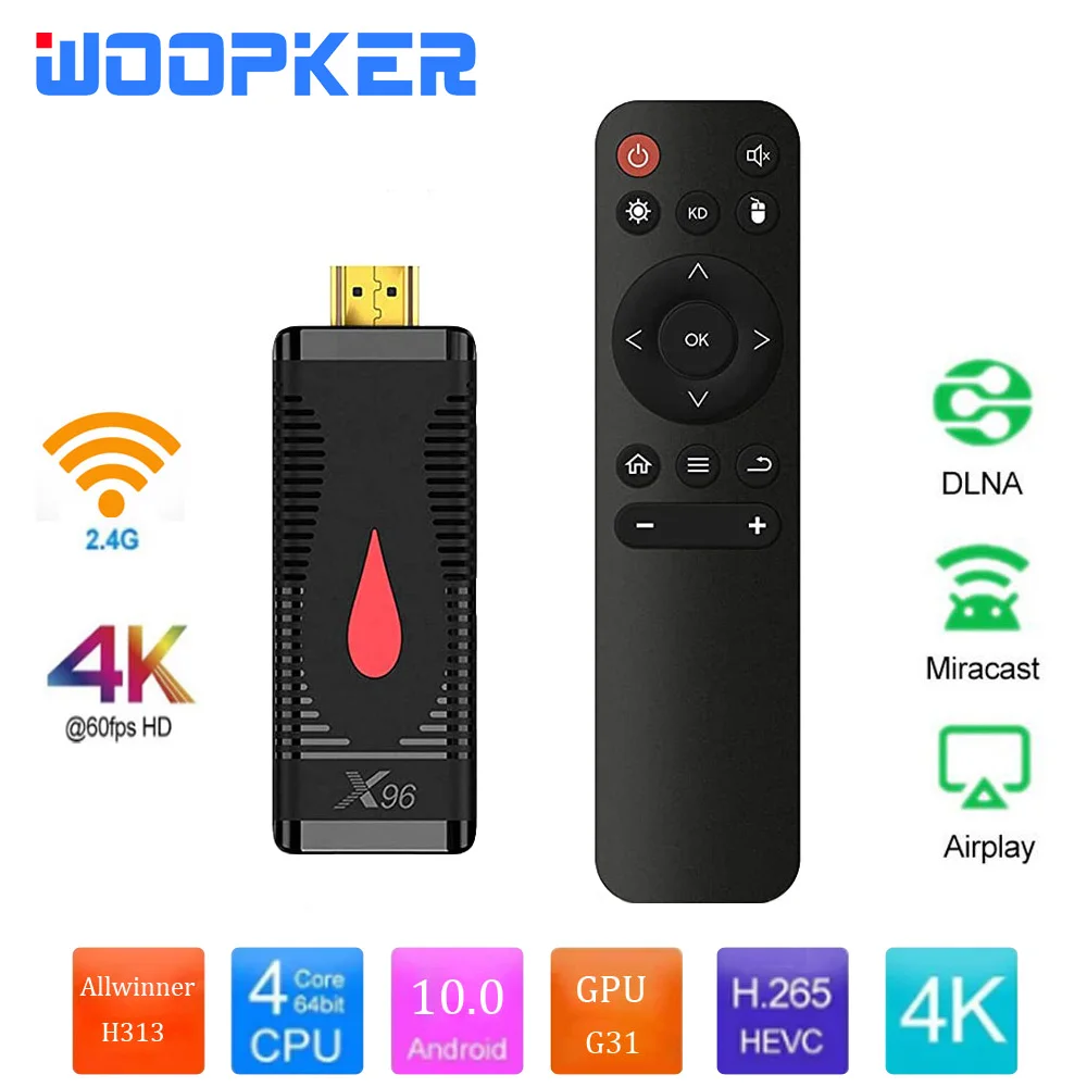 4K TV Stick X96 S400 Allwinner H313 Quad Core 2GB RAM 16GB ROM 2.4G Wifi Android 10.0 Smart TV Box 1080P HD Media Player