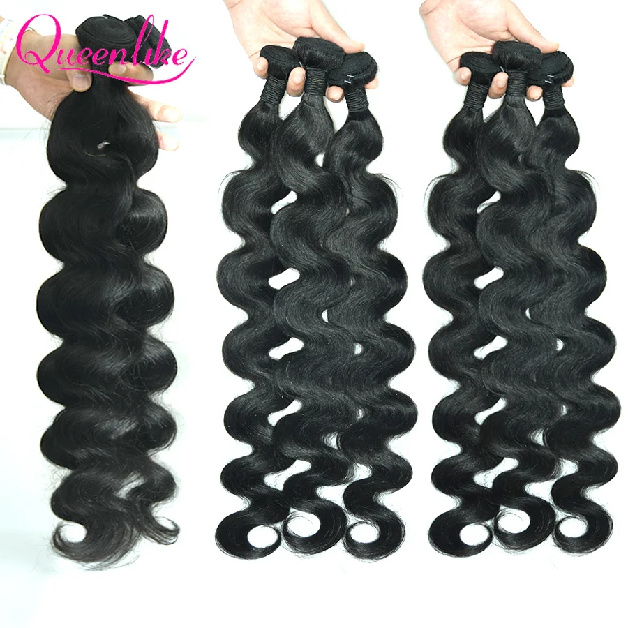 Queenlike 30 34 40 inch Body Wave Bundles 100% Human Hair with 4x4/5x5/6x6 Lace Closure 13x4 Frontal Closure with Thick Bundles