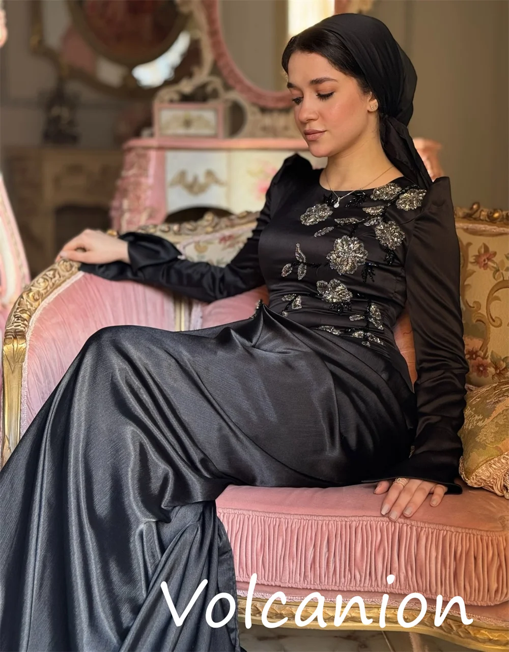Customized Fashion Sparkle Jersey Sequined Pleat Trumpet Scoop Neck Long Dresses Bespoke Occasion Formal