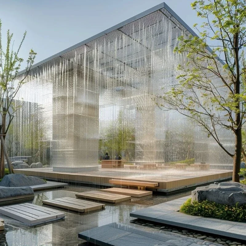 

Garden atmosphere water feature device fiber optic cable water curtain with lighting interior decoration water curtain