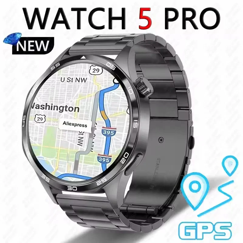 

NFC GPS трекер Смарт-часы 5 PRO Мужчины 360*360 AMOLED HD Экран SmartWatch Сердечный ритм Кислород в крови Водонепроницаемые спортивные часы Новый