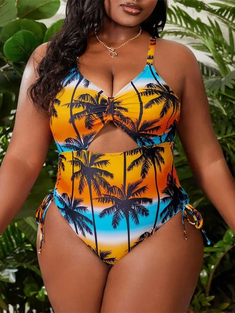 

Plus Size Swimwear Women 2025 Push Up Bikini One Piece Swimsuit Print Beachwear Tankini Sexy Swimming Bathing Suit Female Large