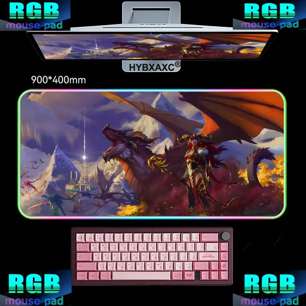 

RGB World Of Warcraft Game Mouse pad Large XXL Keyboard Desk Mat Gaming Mouse Pad Lock Edge Non-slip Table Desk Mat HYBXAXC