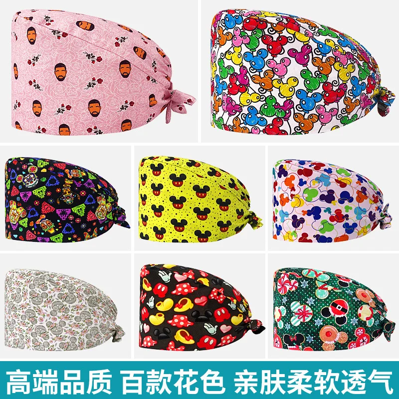 Hot Selling Mickey Nurse Doctor Medical Printed Pure Cotton Work Hat