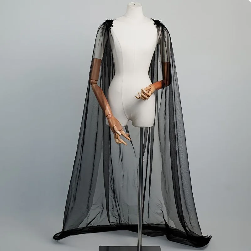 Super fairy bride mesh cape, long elegant wedding dress cape, wedding shawl