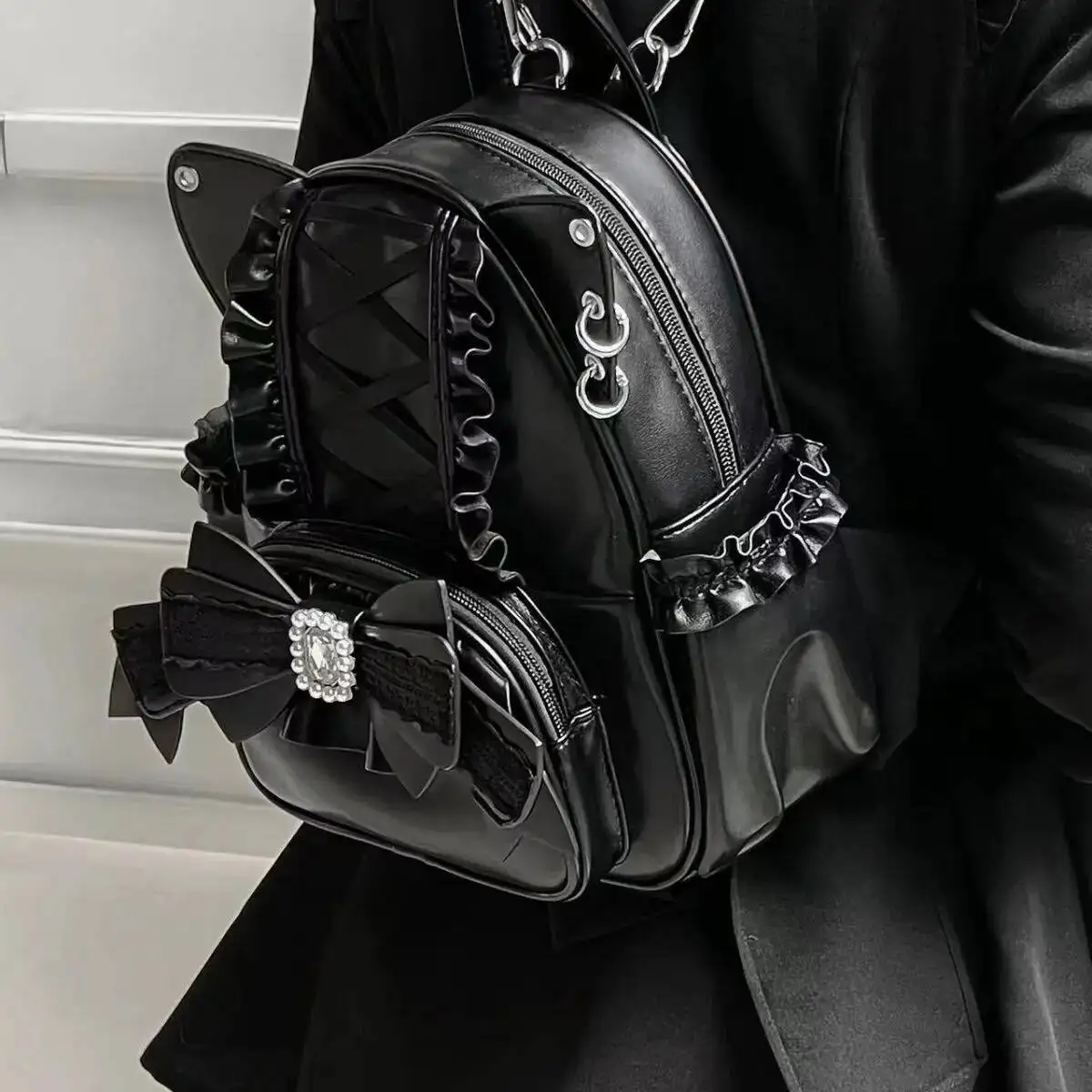 Bloom Haruku Mini Backpack Women Sweet Cute Lace Bow Chic Cat Y2k Backpacks Student Japanese Mochila Aesthetic