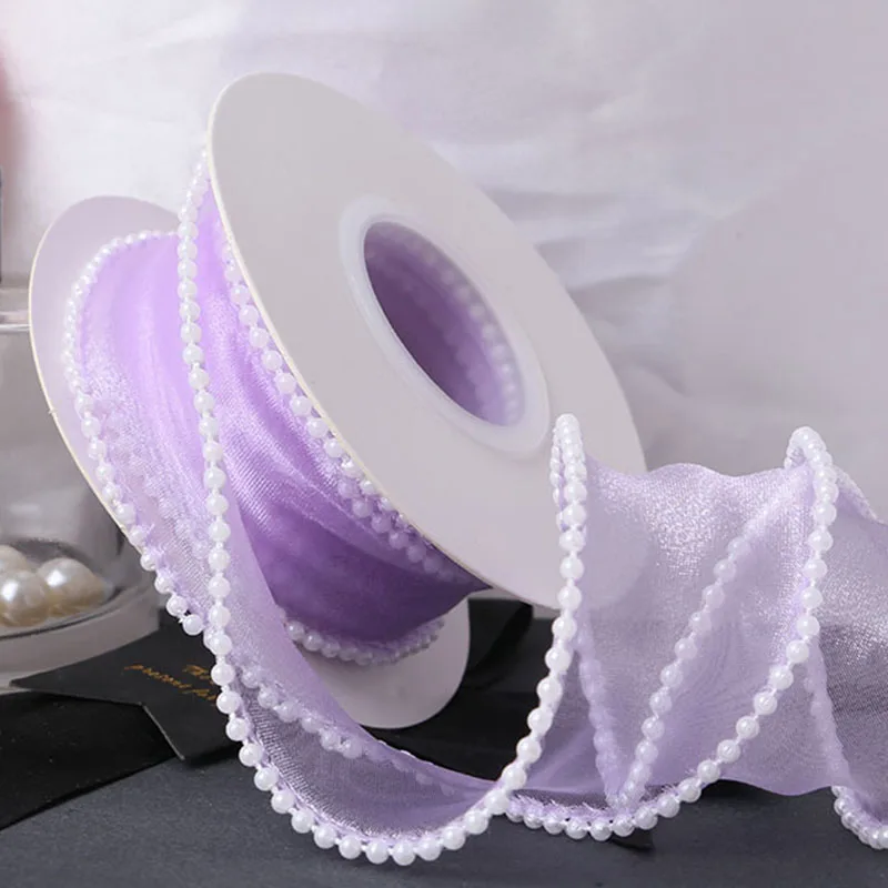 Fishtail Pearl Edge Yarn Ribbons 4cm wide 4.5M Long Organza Voile DIY HandCrafts for bowtie Bouquet gift pack Garment Hair decor