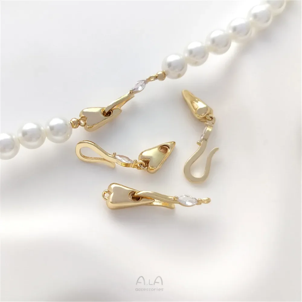 14K Bag Peach Heart Shaped Fish Hook Clasp Pearl Hook OT Clasp Bracelet Necklace Connected Finishing DIY Jewelry