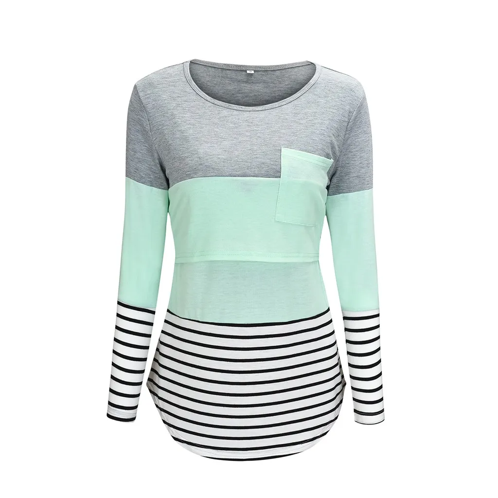 Mode Schwangere Frauen Nähte Farbe Stillen Pflege T Shirts Beiläufige Lose Langarm T Tops Für Mutterschaft – Detail 10
