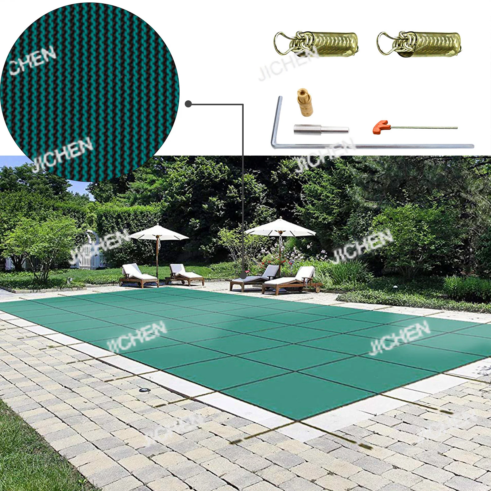 

Pool Safety Cover Fits 16x32ft Rectangle Inground Pools Safety Pool Cover with Drainage Holes Mesh Solid Pool Cover
