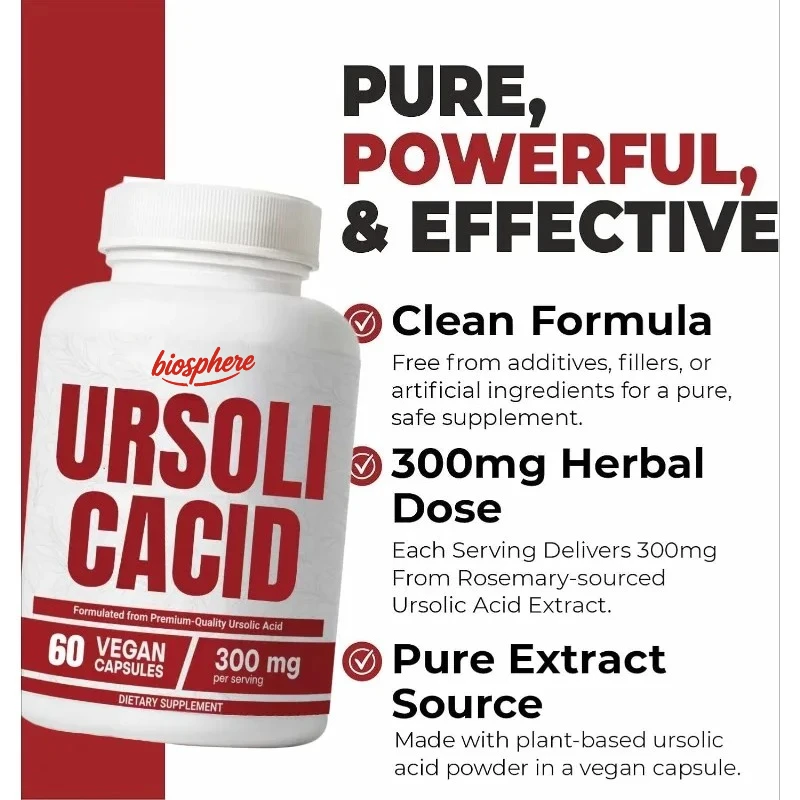 

300mg pure ursolic acid supplement, rosemary leaf extract powder -60 capsules