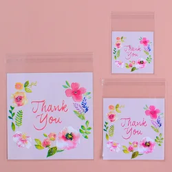 100pcs/lot Plastic Bags Thank you Flower Self-Adhesive Bags for Homemade Cookie Party Gifts Bag DIY Jewelry Packaging Bag