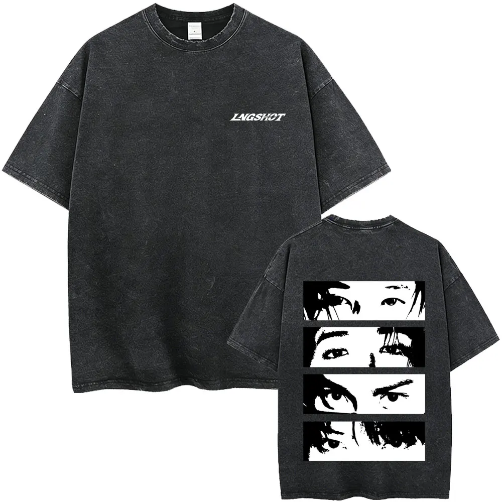 

Washed Vintage Korean Band Lngshot Eyes Graphic T Shirt Men Women Y2k Kpop Fashion Trend T-shirt Men's Casual Oversized T-shirts