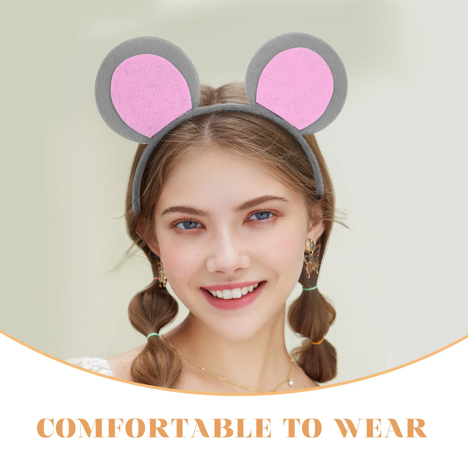 

Cartoon Animal Head Wear 3pcs Mouse Costume Set Ears Tail Bow Tie for Women Halloween Party Dress Up Accessory