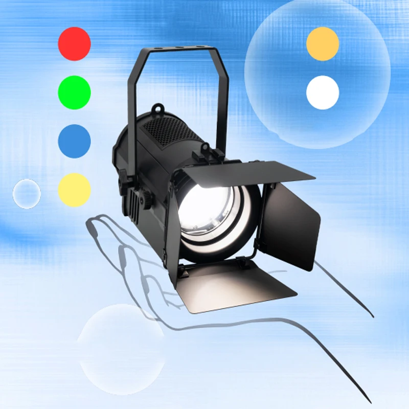 

Теплый белый светодиод 100 Вт + холодный белый светодиод 100 Вт 25 ° -60 ° Ручной зум-прожектор Френеля, 4-листное освещение для дверей сарая, сценическое освещение для новых интервью