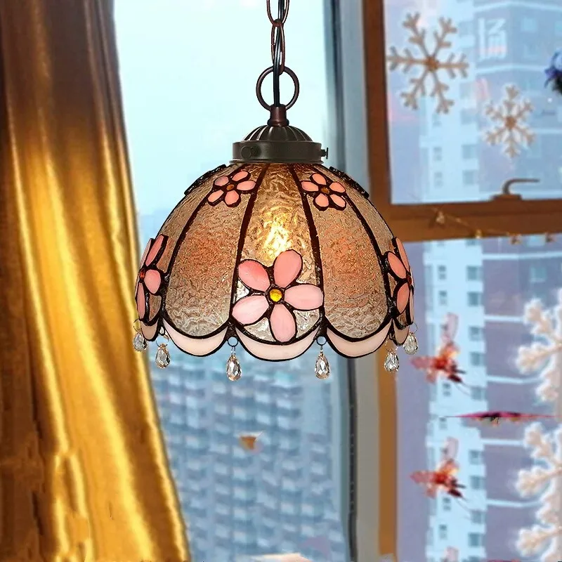 

Mediterranean pink sentiment artistic window chandelier creative balcony bar aisle warm romantic glass chandelier