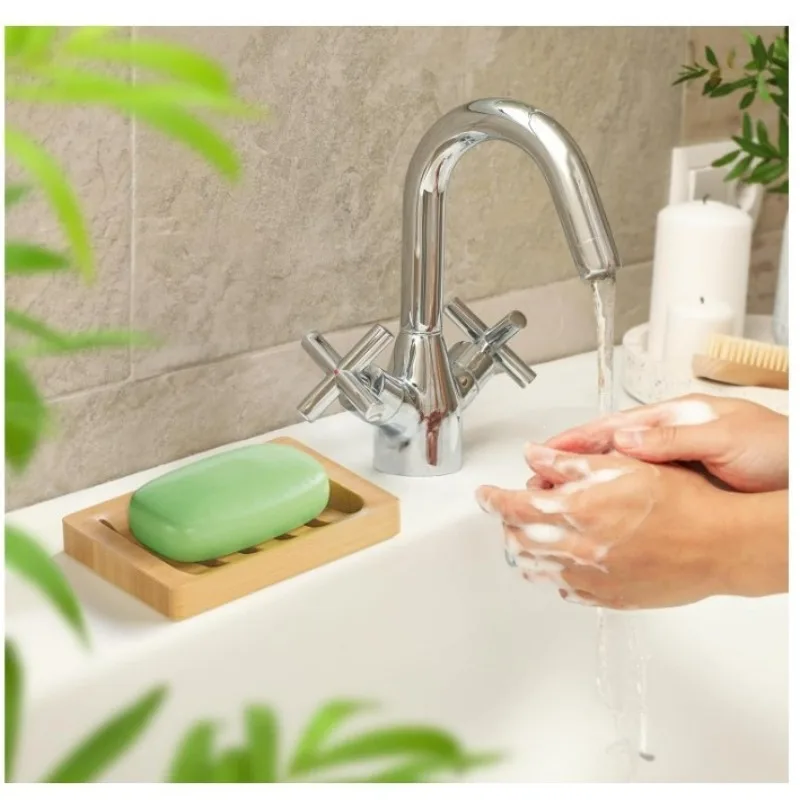 Natural Bamboo Wooden Soap Dish Holder Set with Self Draining Tray Rustic Elegant Design for Bathroom Kitchen Sink Bar Soap