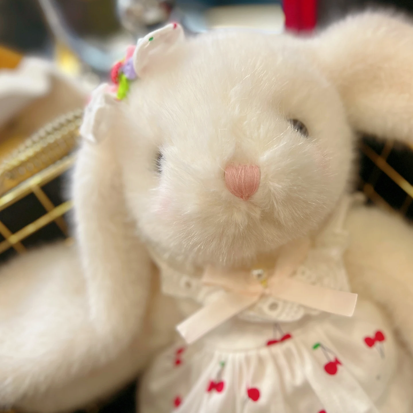 35cm Cute Shy Bunny Plush Toy with Floral Check Dress Soft Stuffed Rabbit Kid Birthday Gift Sofa Bedroom Decor Hugging Pillow