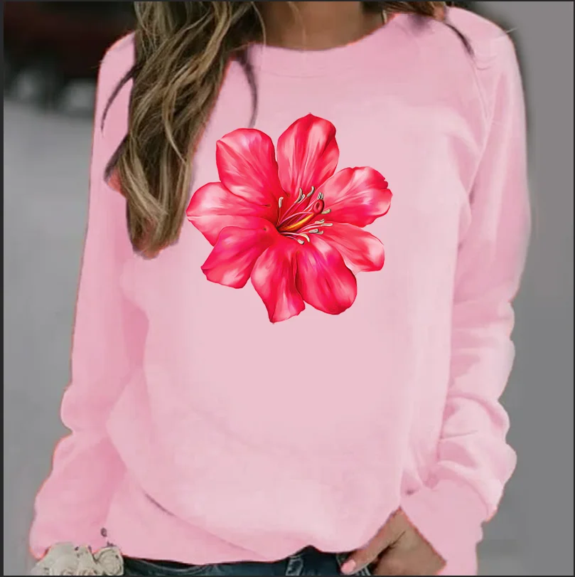 New Women's Hoodie European gorgeous flower Printed Crew-neck Hoodie Sweatshirt  Streetwear Women Aesthetic