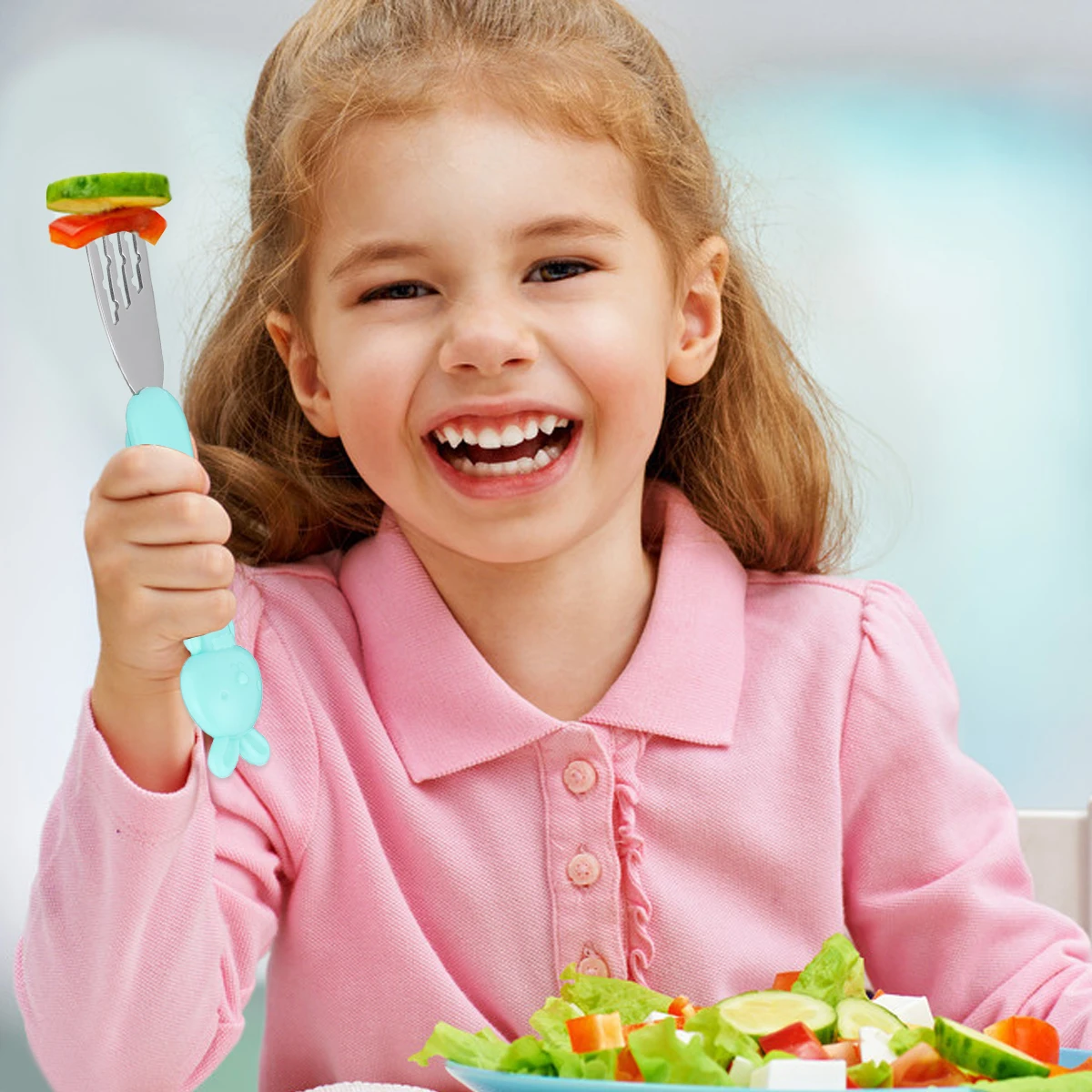 

Toddler Fork Spoon Set Short H Stainless Steel Kids Feeding Spoon Baby Tableware Auxiliary Food Tool Infant Feeding