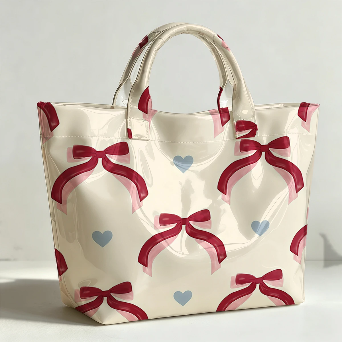 Valentine Satin Bow PVC Tote Bag Waterproof Transparent Jelly Bag Beach Bag Tote Pouch Bow Handbags Storage Bag