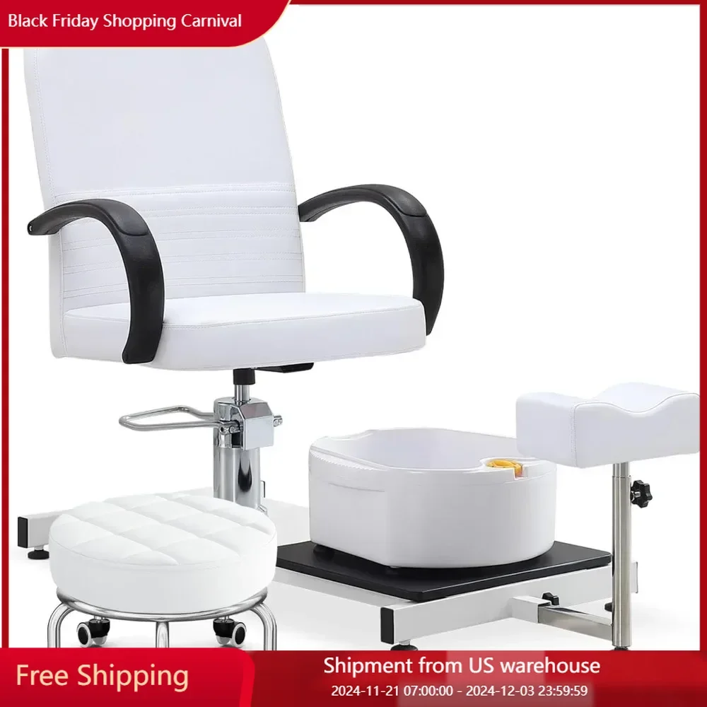 360 Swivel Pedicure Chairs, High Adjustable Pedicure Unit w/Stool, Footrest and Foot Basin, Portable Pedicure chair for Nail