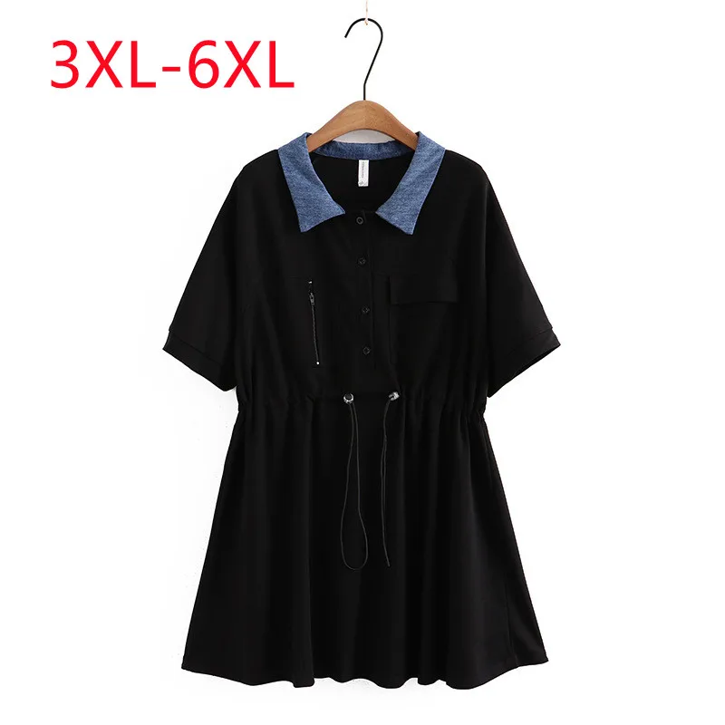 New 2023 Ladies Spring Summer Plus Size Dress For Women Large Size Short Sleeve V-neck Black Mini Dress  3XL 4XL 5XL 6XL