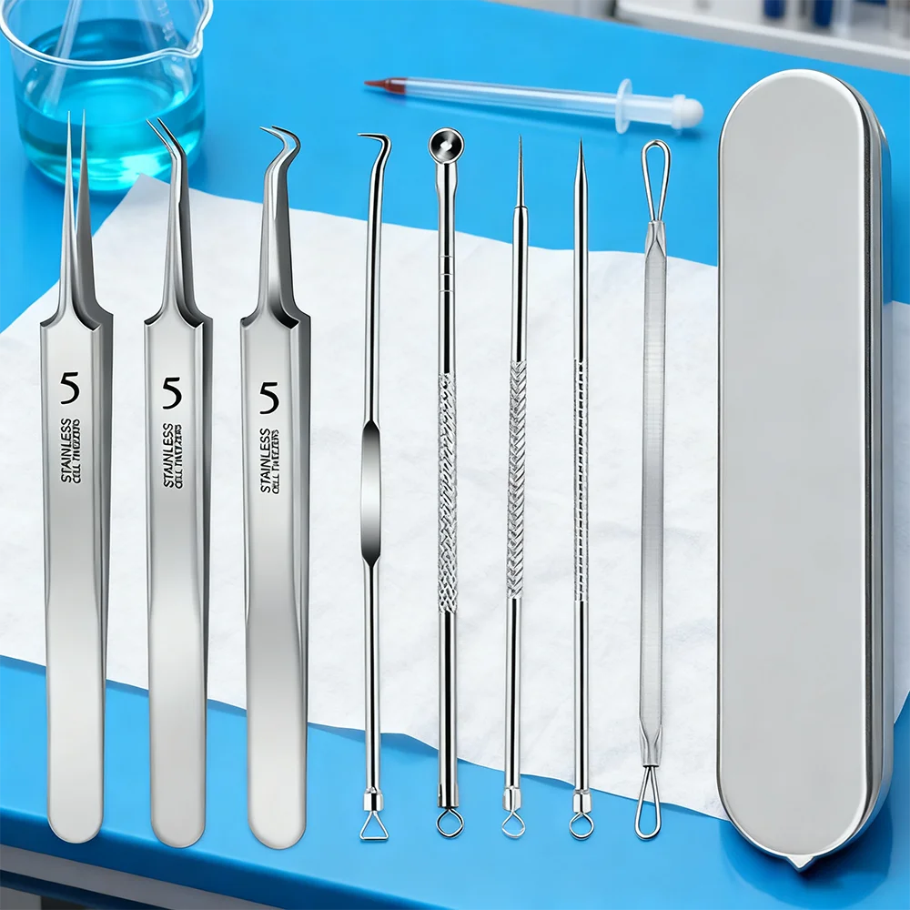 مجموعة إبر إزالة حب الشباب من الفولاذ المقاوم للصدأ حادة للغاية، مزيل الرؤوس السوداء، مجموعة أدوات استخلاص حب الشباب المحددة في صالونات التجميل #5