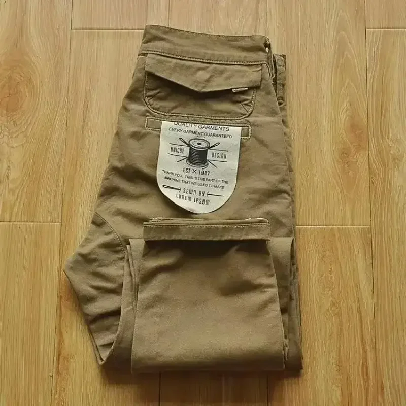 2025 Outdoor American Retro Washed Street Style Workwear Pants for Men, Heavy-duty Work Solid Color Breathable Slim Fit Pants