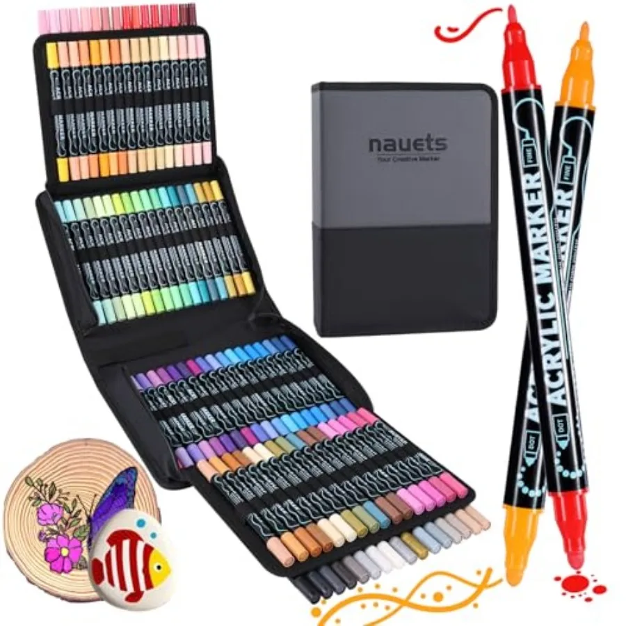 

Waterproof Dual Tip Acrylic Paint Markers Premium Dot and Fine Tip Coloring Paint Pens Set for Paper Rock Wood Fabric Canvas Gl