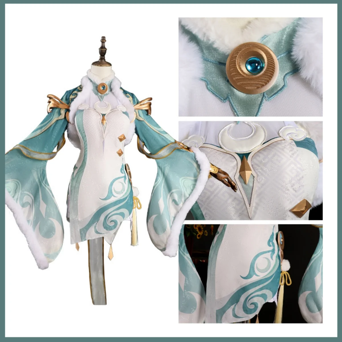 Game Zibai Cosplay Costume Green White Horse's Fleeting Spring Chinese Qipao Style Clothing Wig Woman Sexy Carnival Suit view 2