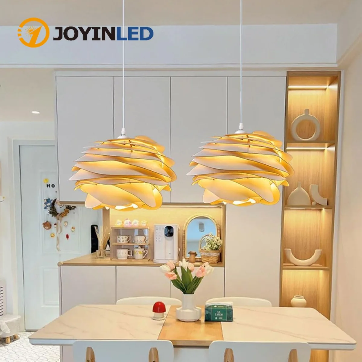 

JOYINLED 30cm Wooden Art Flower Chandelier, Wabi-Sabi Japanese Style Hanging Lamp, Retro Pinecone Pendant Light E27 Lighting