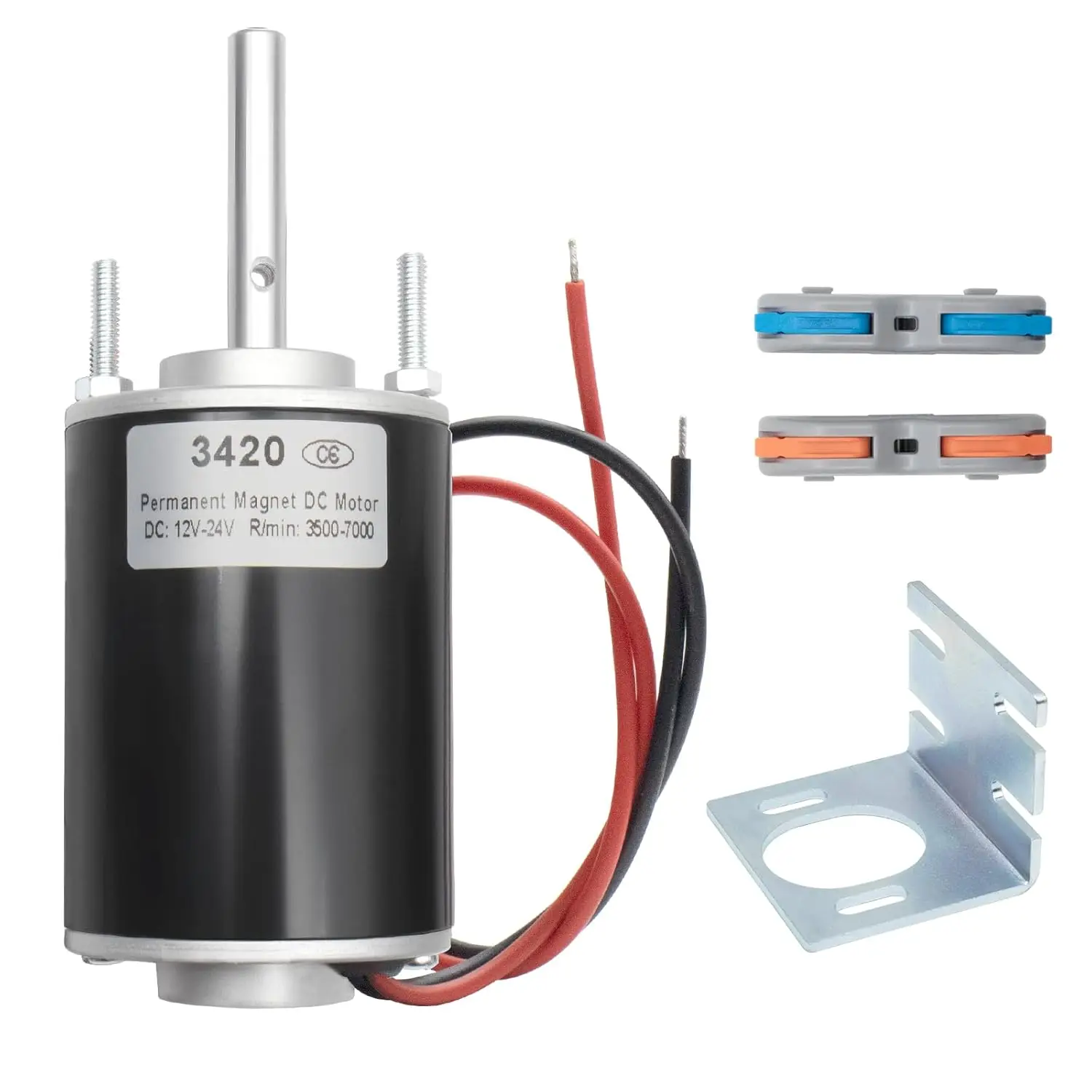 High Torque DC Motor 12V/24V 30W - 3500/7000RPM Permanent Magnet Electric Motor with Cable Connector and Mount
