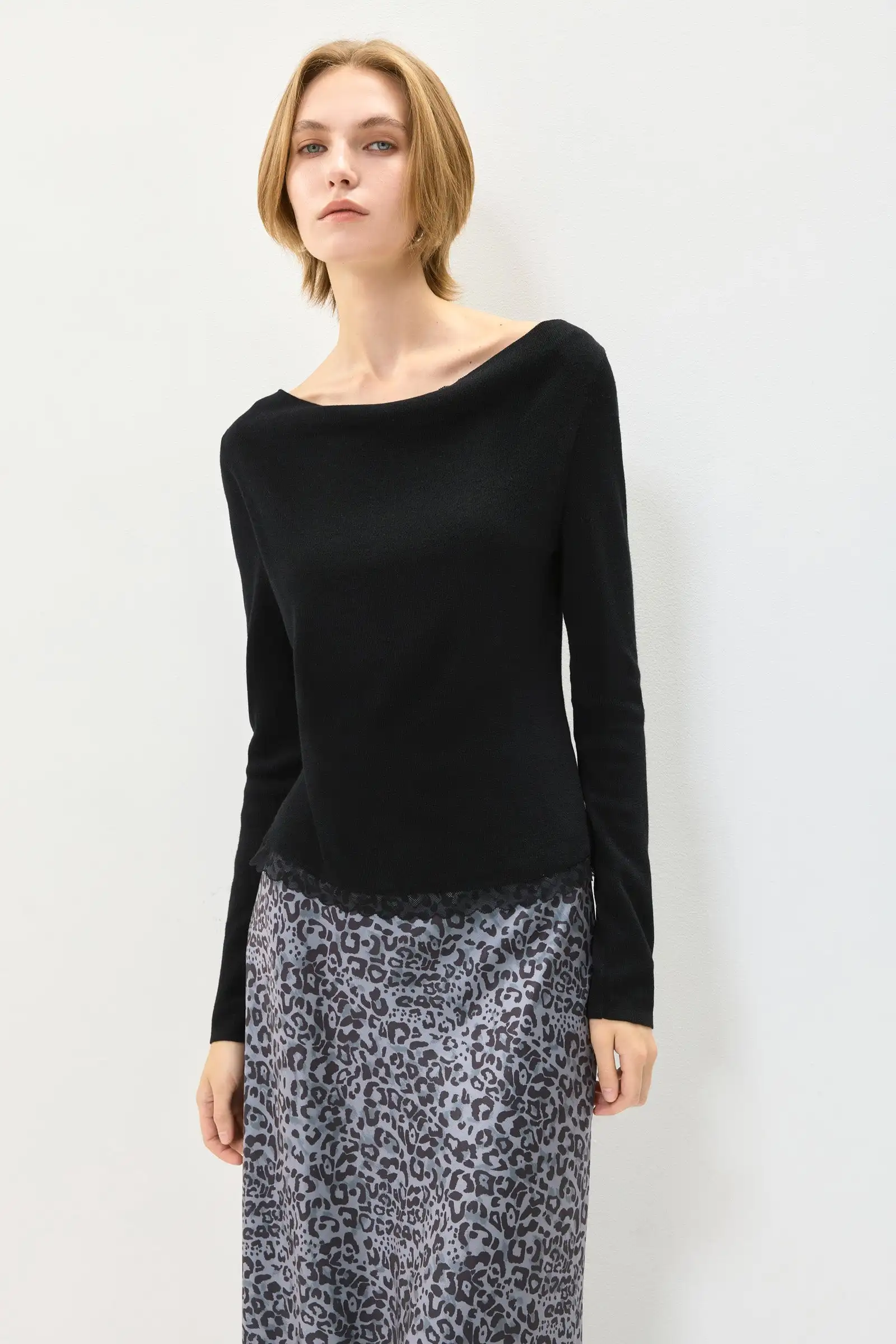 LILY Wool-Blend Lace-Trim Knit Top