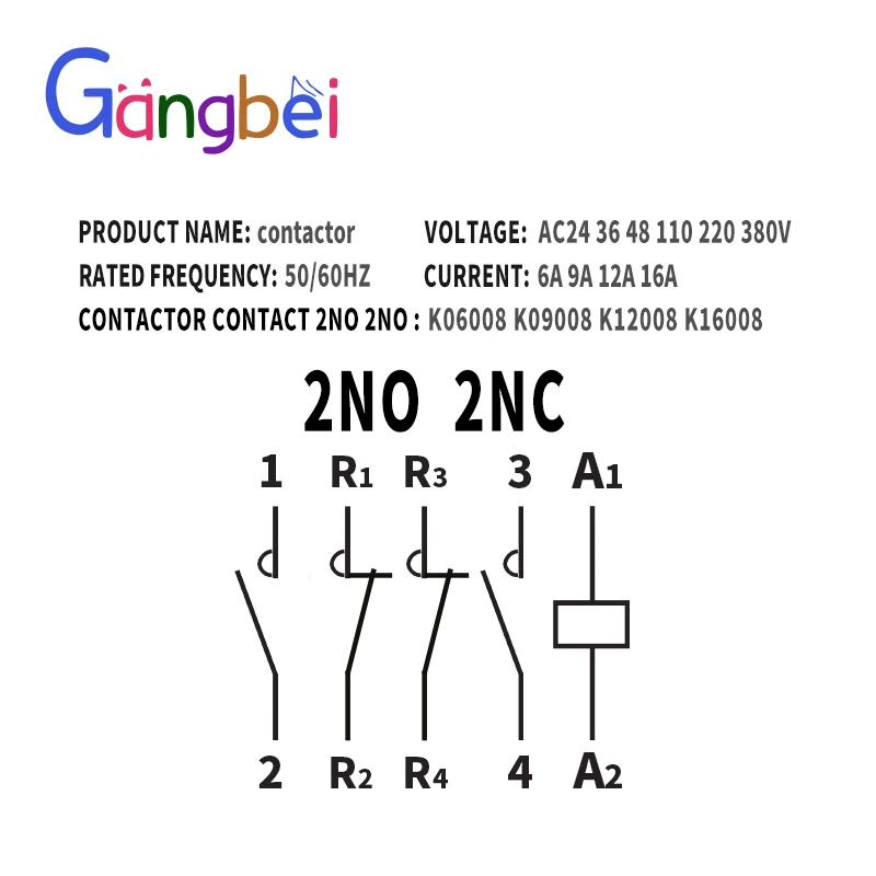 AC Contactor LC1K,, 09008, 12008, 16008, 2NO, 2NC, 50Hz, 60Hz, 220V
