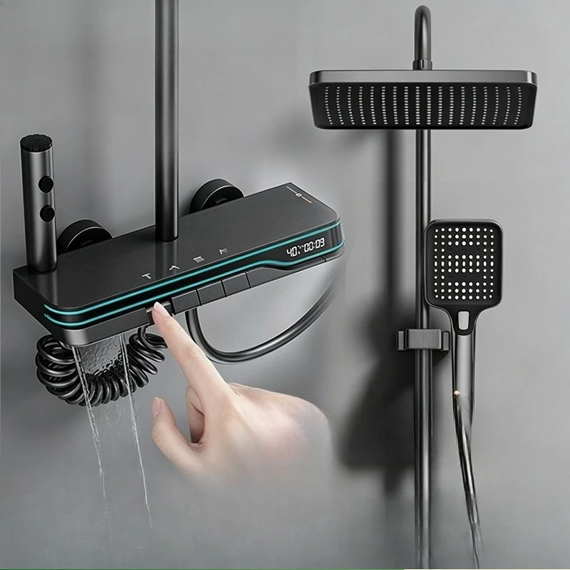 All‑Copper Complete Rain Shower Set Multifunctional Wear‑Resistant Thermostatic Pressurized Shower System for Household Bathroom